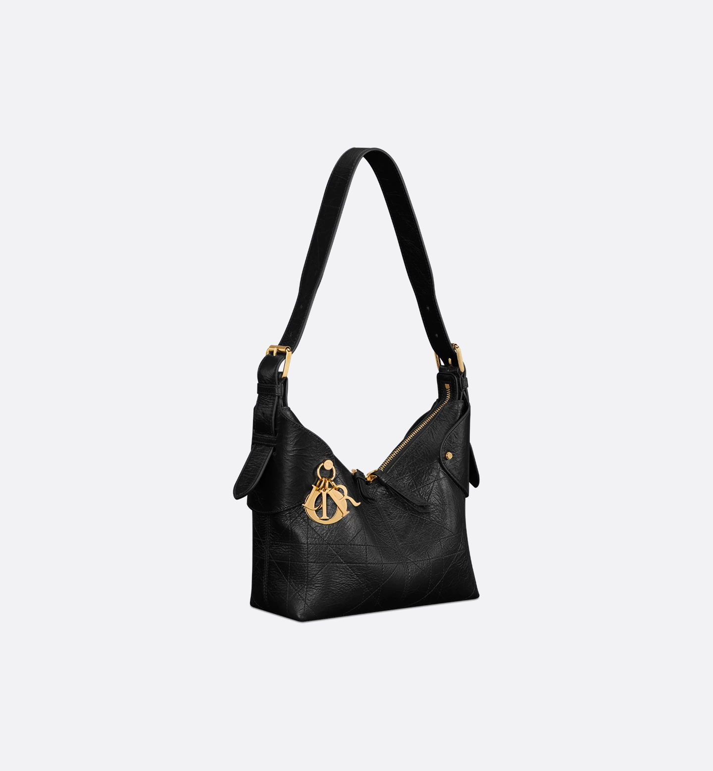 M2845UNUOM900_E03 Small Dior Voyage Bag Black Flat Macrocannage Crinkled Calfskin - Image 2