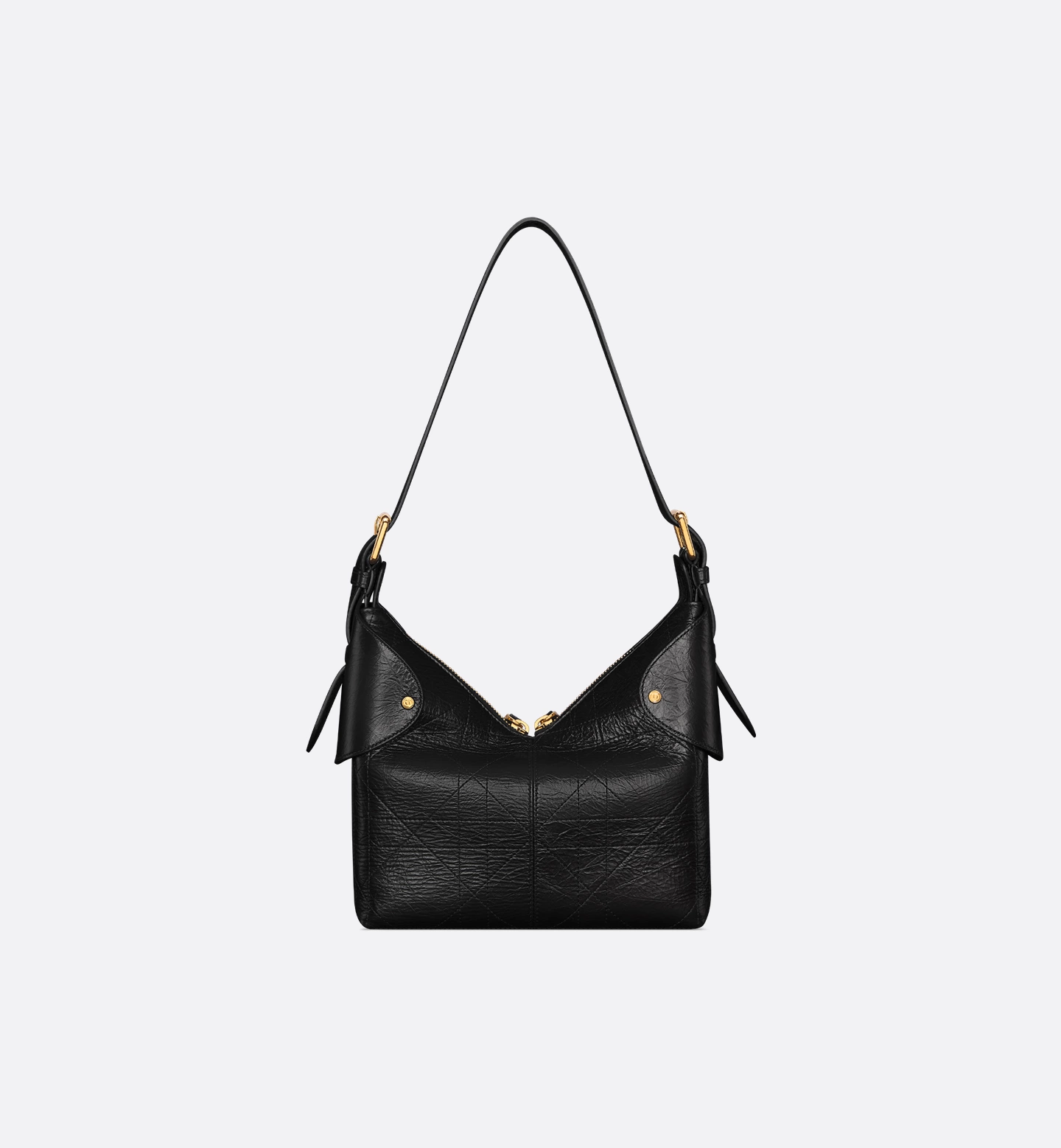 M2845UNUOM900_E08 Small Dior Voyage Bag Black Flat Macrocannage Crinkled Calfskin - Image 3